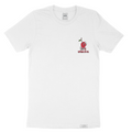 Unisex White color tee with walking cherry & CATEAR brand name screen printed on the front left chest, woven label on bottom left. Relaxed Fit & great feel.